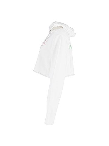 Helmut Lang Helmut Lang Cropped Slogan Embroidered Hoodie In White Cotton (view 2)