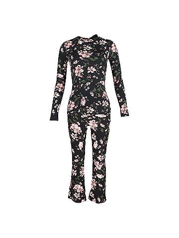 Erdem Erdem Kelly Turtleneck Top and Vina Cropped Belted Flare Jeans in Floral-Print Cotton (view 1)