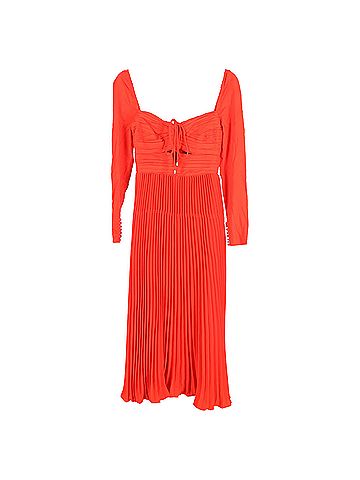 Self-Portrait Self-Portrait Cutout Pleated Halterneck Midi Dress in Red Polyester (view 1)