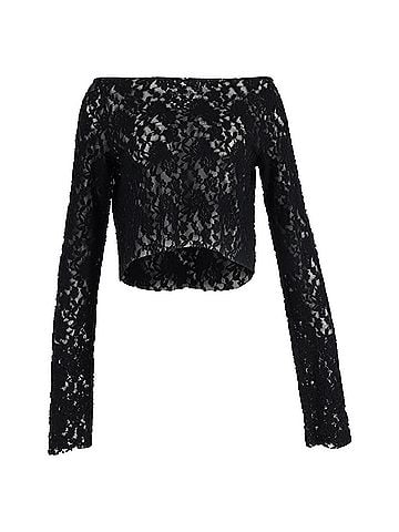 Maison Margiela MM6 Maison Margiela Lace Pattern Bateau Neckline Crop Top in Black Polyamide (view 1)