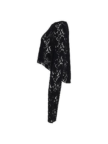 Maison Margiela MM6 Maison Margiela Lace Pattern Bateau Neckline Crop Top in Black Polyamide (view 2)