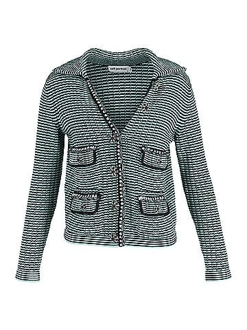 Self-Portrait  Self-Portrait Stripe Pocket Detail Collared Cardigan in Green Wool (view 1)