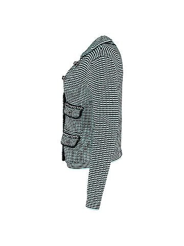 Self-Portrait  Self-Portrait Stripe Pocket Detail Collared Cardigan in Green Wool (view 2)