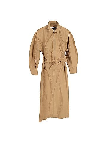Jacquemus  Jacquemus La Montagne Uzco Midi Cutout Puffed-Sleeves Dress in Brown Cotton (view 1)