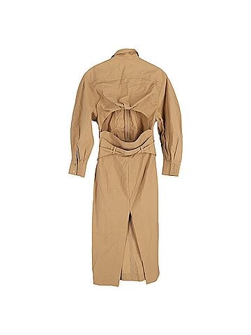 Jacquemus  Jacquemus La Montagne Uzco Midi Cutout Puffed-Sleeves Dress in Brown Cotton (view 2)
