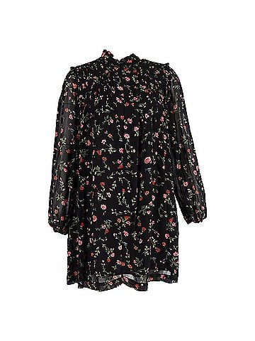 Ganni  Ganni Elm Pintucked Floral-Print Mini Long Sleeve Dress in Multicolor Viscose (view 1)
