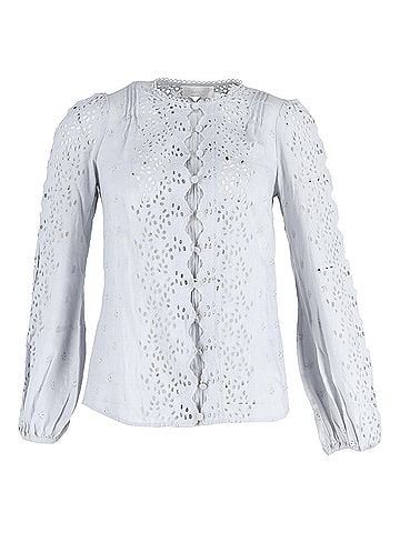 Zimmermann  Zimmermann Iris Broderie Anglaise Long Sleeve Top in Light Blue Linen (view 1)