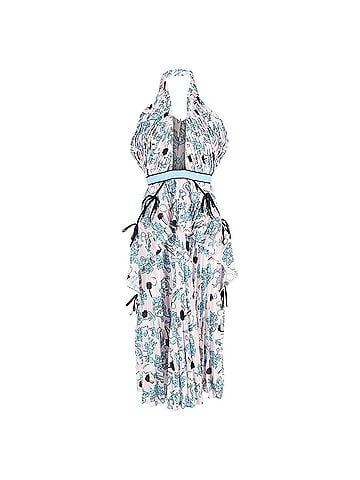 Self-Portrait Self-Portrait Cross-Front Pleated Floral Halter Dress in Multicolor Polyester (view 1)