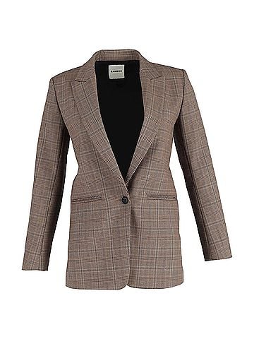 Sandro Sandro Jada Plaid-Check Single-Breasted Blazer In Brown Polyester (view 1)