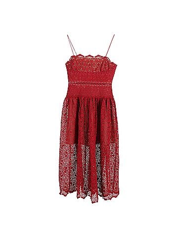 Self-Portrait  Self-Portrait Midi Lace Sleeveless Dress in Red Polyester (view 1)