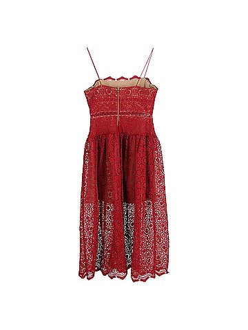 Self-Portrait  Self-Portrait Midi Lace Sleeveless Dress in Red Polyester (view 2)