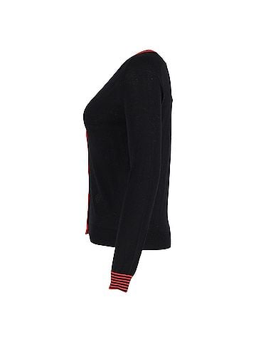 Maje Maje Knitted Button-Down V-Neck Cardigan in Black and Red Wool (view 2)