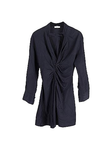 Sandro  Sandro Paris Gathered Front Detail Mini Long Sleeve Dress in Navy Blue Viscose (view 1)