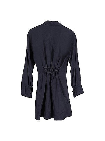 Sandro  Sandro Paris Gathered Front Detail Mini Long Sleeve Dress in Navy Blue Viscose (view 2)