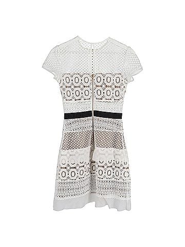 Self-Portrait Self-Portrait Oblique Lace Mini Dress in White Polyester (view 2)