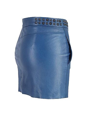 Maje  Maje Studded Mini Pencil Skirt in Blue Leather (view 2)