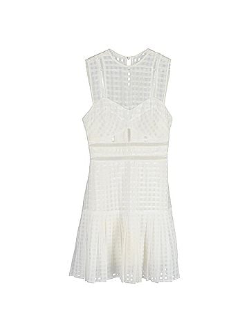 Self-Portrait  Self-Portrait Meshed Lace Mini Sleeveless Dress in White Polyester (view 1)