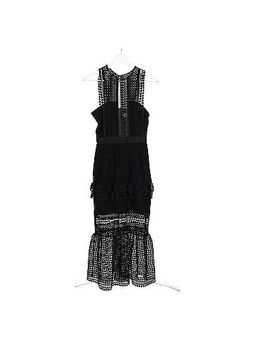 Self-Portrait  Self-Portrait Laser Cut Midi Frilled Column Dress in Black Polyester (view 1)
