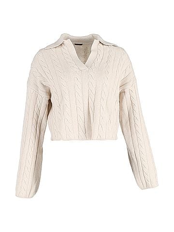 Joseph  Joseph Knit Collared Cropped Sweater in Light Beige Wool (view 1)