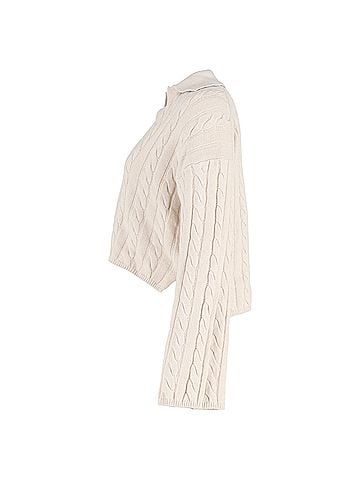 Joseph  Joseph Knit Collared Cropped Sweater in Light Beige Wool (view 2)