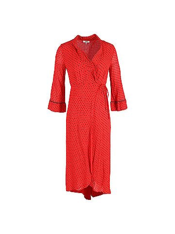 Ganni Ganni Polka-Dot Chiffon Wrap Midi Dress In Red Viscose (view 1)