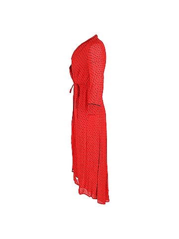Ganni Ganni Polka-Dot Chiffon Wrap Midi Dress In Red Viscose (view 2)