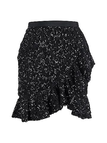 Self-Portrait Self-Portrait Sequined Mini Ruffled Skirt in Black Polyester (view 1)