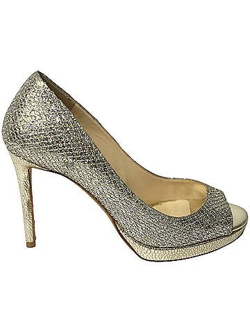 Jimmy Choo Jimmy Choo Metallic Luna Open Toe Pumps in Gold Leather (view 1)