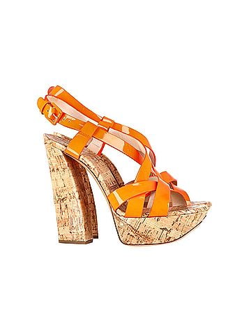 Casadei Casadei Crisscross High Block Heel Sandals in Orange Patent Leather (view 1)