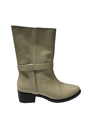 Legres Legres Stacked-Heel Biker Boot in White Leather (view 1)