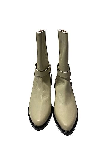 Legres Legres Stacked-Heel Biker Boot in White Leather (view 2)