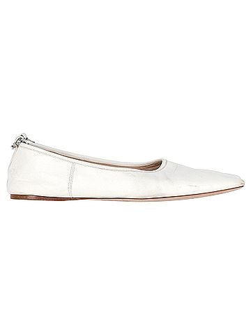 Miu Miu  Miu Miu Embellished-Strap Pointed-Toe Ballet Flats in White Leather (view 1)