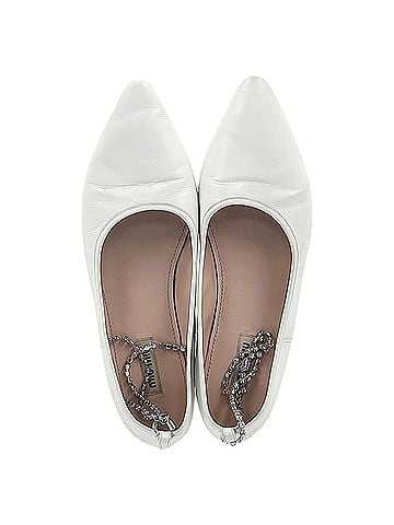 Miu Miu  Miu Miu Embellished-Strap Pointed-Toe Ballet Flats in White Leather (view 2)