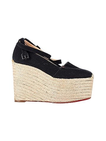 Christian Louboutin Christian Louboutin Dehia Espadrille Platform Wedge in Black Canvas (view 1)