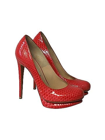Nicholas Kirkwood Nicholas Kirkwood Snakeskin Embossed Platform High Heel Pumps in Red Patent Leather  (view 1)