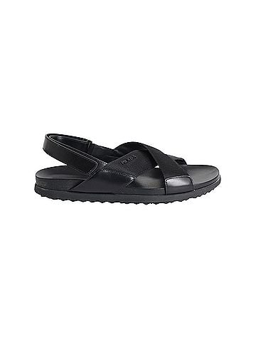 Prada Prada Logo Strap Crisscross Sandals in Black Leather (view 1)