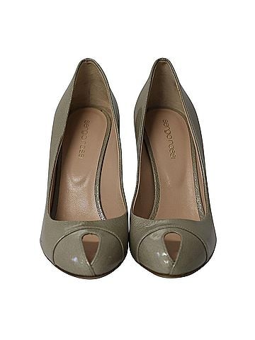 Sergio Rossi Sergio Rossi Peep-Toe High Heel Pumps in Sage Green Leather  (view 2)