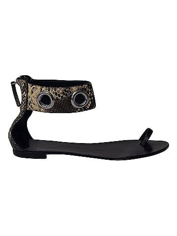 Giuseppe Zanotti Giuseppe Zanotti Snakeskin Print Ankle Strap Flat Sandals in Black Leather (view 1)