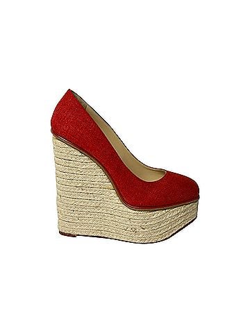Charlotte Olympia Charlotte Olympia Carmen Espadrille Platform Wedge Pumps in Red Canvas  (view 1)