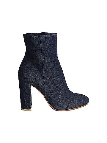 Gianvito Rossi Gianvito Rossi Block Heel Ankle Boots in Blue Denim  (view 1)
