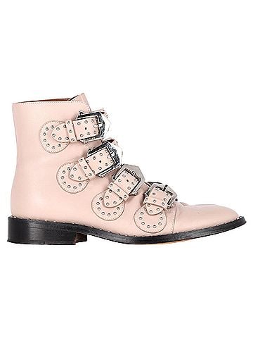 Givenchy  Givenchy Buckle Detail Studded Ankle Boots in Light Pink Leather (view 1)