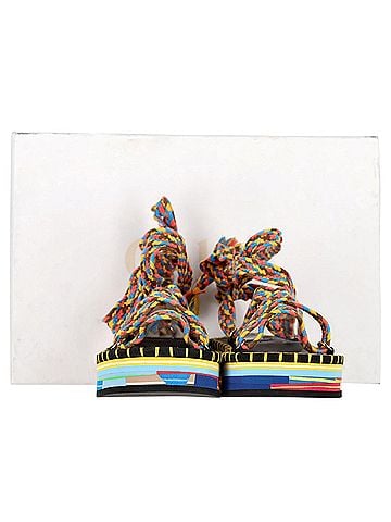 Chloé Chloé Tie-Up Lou Sandals in Multicolor Cotton (view 2)
