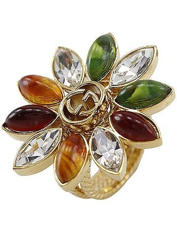 Gucci Gucci Interlocking G Ring, Flower Design, Triple Band, Gold Plated, Approx. 12.4g, Women's. (view 1)