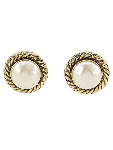 Chanel Chanel earrings, gold plated with faux pearls, approximately 24.6g, women's. (view 1)