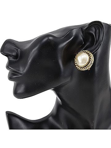 Chanel Chanel earrings, gold plated with faux pearls, approximately 24.6g, women's. (view 2)