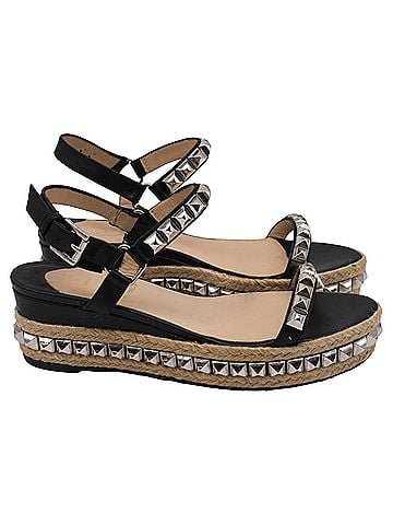 Christian Louboutin Christian Louboutin Cataclou 60 Platform Espadrille Sandals in Black Leather (view 1)