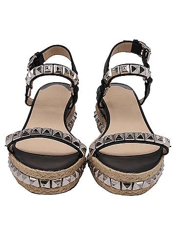 Christian Louboutin Christian Louboutin Cataclou 60 Platform Espadrille Sandals in Black Leather (view 2)