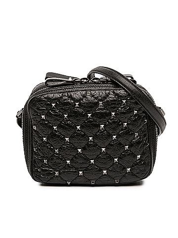 Valentino Quilted Crinkled Leather Rockstud Double Zip Camera Bag (view 1)