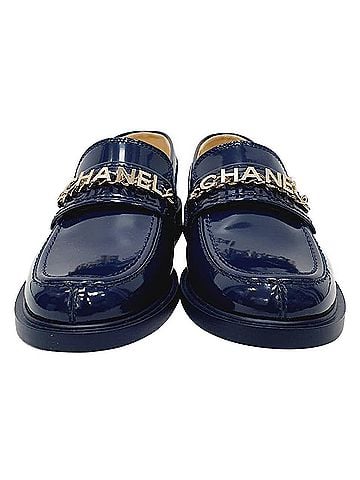 Chanel Chanel Shiny Logo Loafers in Blue Calfskin Patent Leather (view 2)
