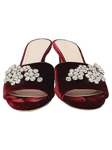 Christian Dior Dior Soul Swarovski Rhinestones Mules in Burgundy Velvet  (view 2)
